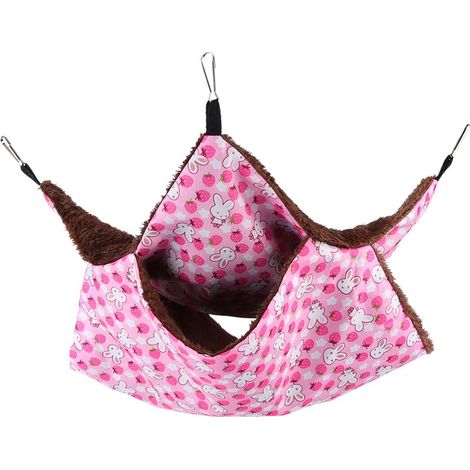 Warme, doppellagige Hängematte mit Fächern für ein rosa Kaninchen, ideal für Eichhörnchen und andere kleine Haustiere. (1/5)