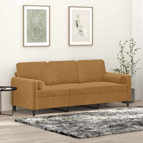 3-Sitzer-Sofa mit Zierkissen Braun 180 cm Samt