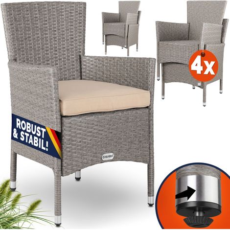 CASARIA® Gartenstühle 4er Set Polyrattan Stapelbar mit Auflagen 160kg Belastbarkeit Wetterfest Outdoor Garten Terrasse Balkon Stapelstuhl Stuhl Sessel creme (1/5)