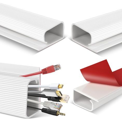 Lot de 4 chemins de câbles de bureau, chemins de câbles blancs, bande adhésive pour câbles sous le bureau, pour PC, TV, câbles (1/5)