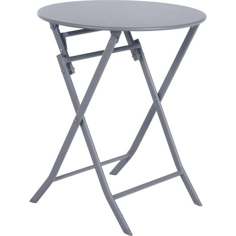 Table de jardin pliante ronde Greensboro gris quartz 2 places en acier traité époxy - Hespéride (1/5)