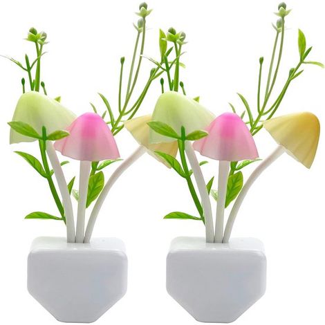 Set di 2 luci notturne a LED intelligenti a forma di fungo, 7 colori + sensore di luce diurna con interruttore di accensione/spegnimento automatico, spina da 0,5 V, ideali per le camerette dei bambini (1/5)