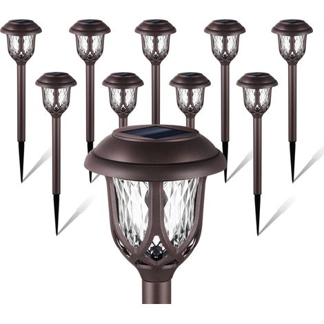 Lot de 10 lampes solaires décoratives d'extérieur, pour jardin, allée, trottoir et entrée de garage. Marron-AquaForge (1/5)