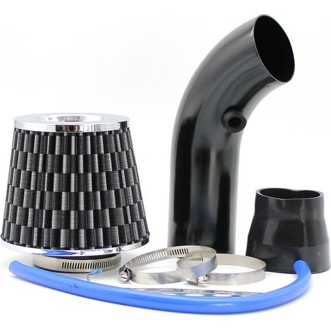 Kit Admission Direct Universel - Filtre a Air Sport Voiture Filtre Froid Diamètre 76mm Système D'admission D'air en Fibre de avec Tuyau(Carbone noir)