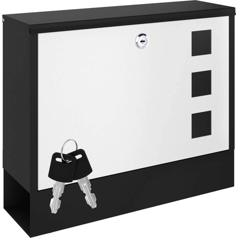Boîte aux lettres - 36,5 x 30 x 11 cm, serrure avec cylindre de fermeture, compartiment à journaux, fenêtre de visualisation, étanche, montage facile - boîte aux lettres murale - noir/blanc (1/5)