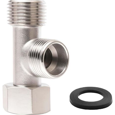 Connecteur en T 3 Voies,Vanne D'inversion WC en Cuivre 3/8" avec Dents Latérales 1/2" Vanne,Connecteur de Tuyau 3 Voies, pour réservoir de toilettes,robinet de douche, salle de bain et cuisine (1/5)
