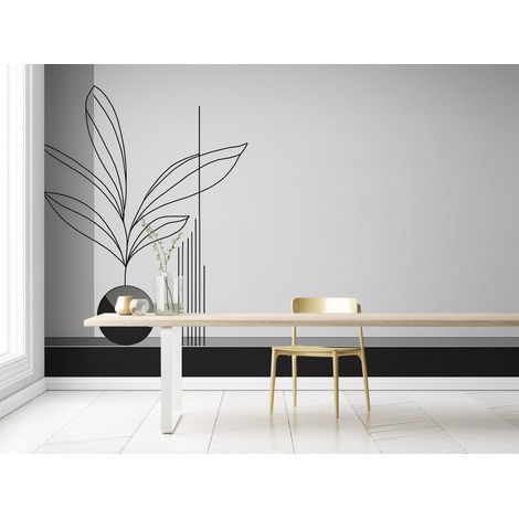Papier Peint Noir et Blanc - Botanique Minimaliste - 150 x 250 cm (1/2)