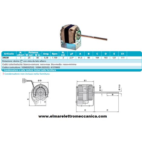 EMI 103M-2025/2Q Motore 85 W MONOALBERO 3 Velocità Fan Coil 230V