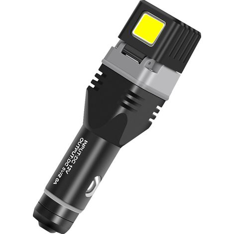 Lampe de poche rechargeable Double Source de lumière Chargeur de voiture Lampe latérale Aimant Marteau de sauvetage (1/5)