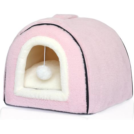 Lit pour Chat d'intérieur - Niche Pliable - Fond antidérapant et résistant à l'eau - Maison pour Chats ou Petits Chiens d'intérieur - Tente pour Chaton - Lit pour Lapin - Lit 2 en 1 (Rose) (1/5)