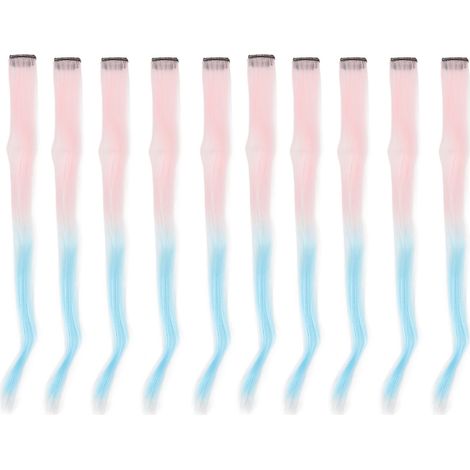 10 mèches clip-in dégradées longues raides synthétiques pour extension capillaire - Rose ciel bleu, idéal cosplay fête (1/5)