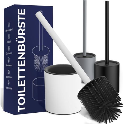 Brosse WC design - Brosse WC hygiénique en matériau semblable au silicone - Anti-goutte, inodore, durable - En noir, gris ou blanc (blanc) (1/5)