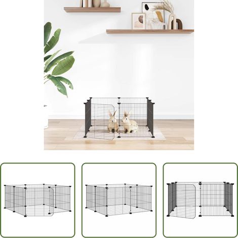 vidaXL Cage en acier - Cage pour animaux de compagnie à 8 panneaux avec porte, noire, 35 x 35 cm, acier (1/5)