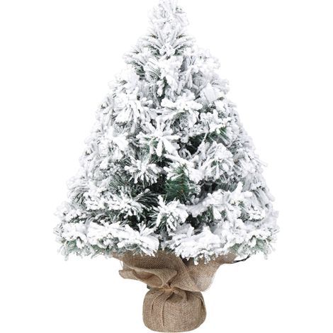 Mini-Weihnachtsbaum (künstlich), 40 cm große Schneeflocken, kleiner Tischweihnachtsbaum mit Dekoration und 30 warmweißen Lichtern, batteriebetrieben, Stofffuß, Dekoration (1/5)