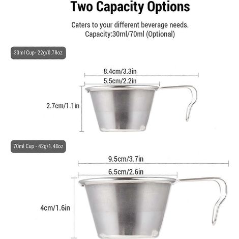 Sierra Cup Tee- und Kaffeesets, 4-teilig, Edelstahl, mit Klappgriff, 30 ml und 70 ml. Perfekt für