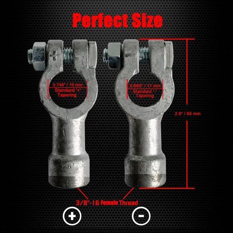 Ampper Adaptateurs de bornes de Batterie 3/8"-16, Standard Top Post to Standard 3/8" Side Post Terminals (+/-) W/Cover (1 Paire) (1/4)