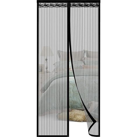 Selbstansaugendes magnetisches Fliegengitter, 100 x 210 cm, ultrafeines Netz, schwarze Streifen, Fliegen- und Insektenschutz, geeignet für Flur, Terrassentür, Klebestreifen, kein Bohren erforderlich (1/5)