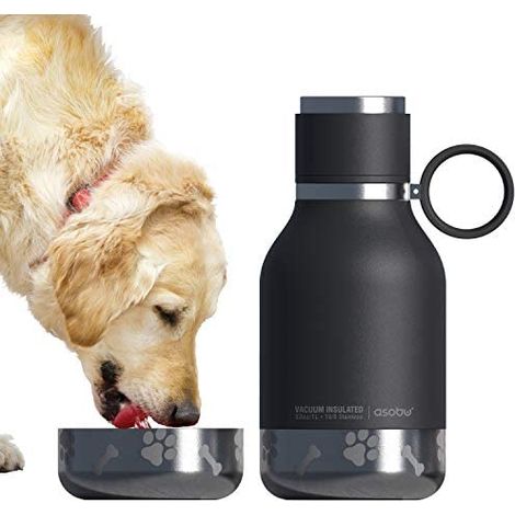 Asobu ASOSDB1-BLACK Botella Termo 1L+Cuenco Mascota, 1 Liter, Acero Inoxidable (1/5)