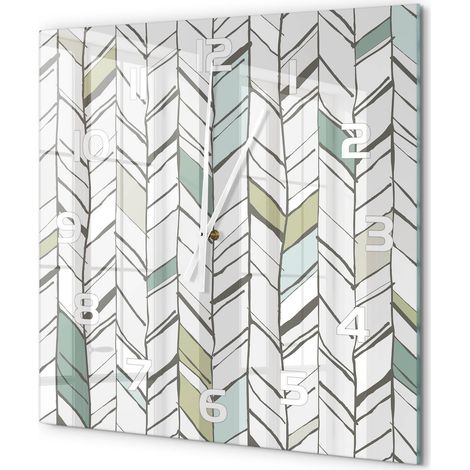 Grande Horloge Murale Carrée Intérieur en Verre Silencieuse Moderne Toute Pièce Motif à chevrons 60x60 cm (1/5)