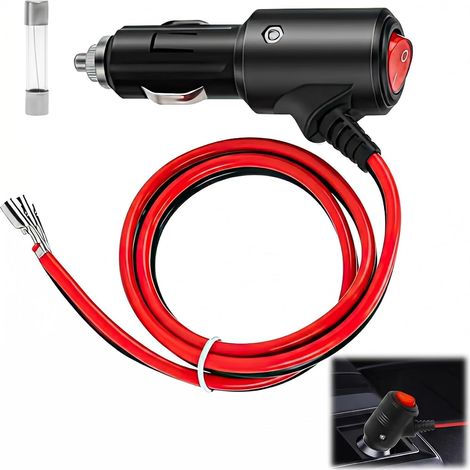 Prise Allume Cigare 12V 24V avec Interrupteur et Voyant LED, rallonge Allume Cigare cuivre renforcé 120W, fiche fusible 10A, câble PVC Souple pour Voiture Camion Camping (1/5)
