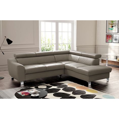Canapé d'angle convertible en cuir italien de luxe 5 places ASTRID, taupe, angle droit (1/5)