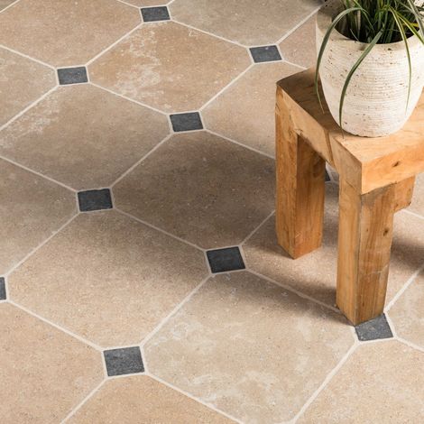 Dallage à cabochons en pierre naturelle – 33x33x2 cm – Beige – Lot de 1 m² pour terrasses et allées – Résistant aux intempéries