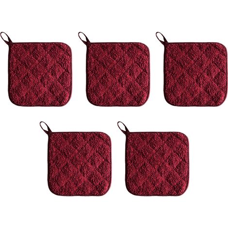 Lot de 5 maniques isolantes, gants de cuisine et dessous de plat - Rouge vin