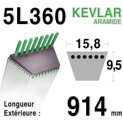 Courroie pour moteur thermique 5L360 – Longueur 360mm – Adaptable sur modèles MTD et John Deere – Performance optimisée - m42226