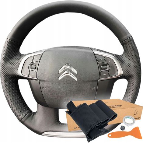 Couvre volant Citroën C4 DS4 – Motif perforé – Cuir écologique noir – Installation facile sans démontage – Confort amélioré