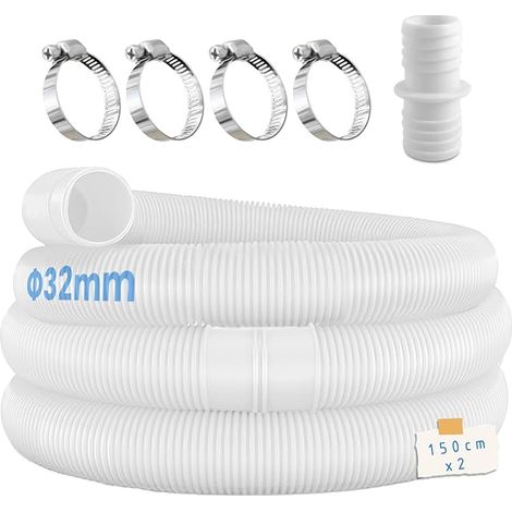 2 Pack 32mm Swimming Pool Hose for Pool Pumps with 4 Safety Clips and 1 Hose Connector, Ideal for Filter Pumps, Pool Cleaners, Pool Heaters (1/5)