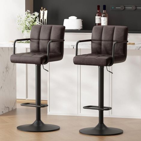 Barhocker 2er Set höhenverstellbar mit Armlehnen und Rückenlehne, PU-Leder, 360° drehbar (1/5)