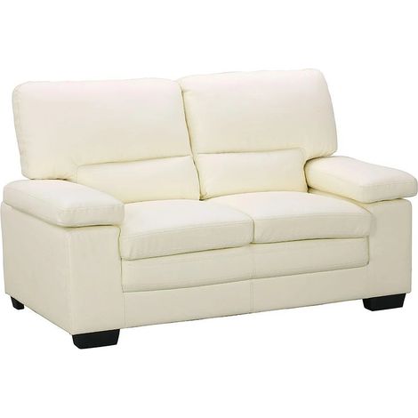 Vente-Unique – Canapé droit 2 places en cuir de buffle ivoire – Structure bois – Garnissage mousse haute résilience – Confort équilibré – Charge max 240 kg (1/5)