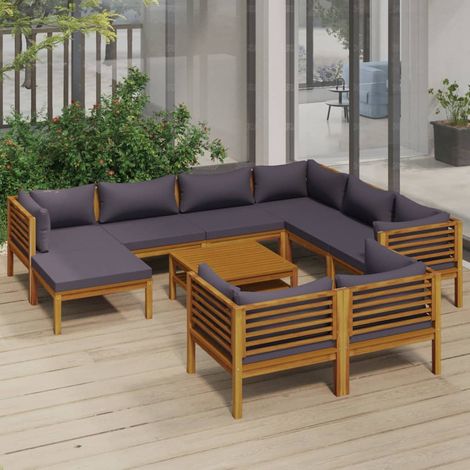 Salon de jardin 10 pcs Ensemble Table et Chaise de Jardin - avec coussin Bois d'acacia solide BV650601 - BonneVie (1/5)