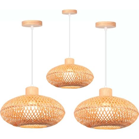 3x Lustre Suspension Vintage,Lampe de Plafond Industriel Abat-jour en Bambou Design Cage Ovale E27 Luminaire Style (1/5)