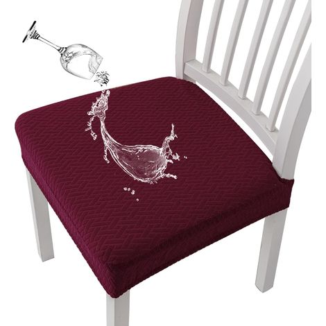 Housse de chaise élastique Jacquard imperméable - Élégante protection de la salle à manger - 1 pièce (vin rouge) (1/5)