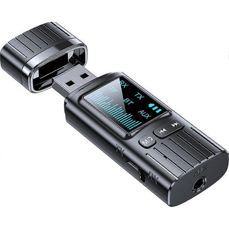 Kit mains libres sans fil pour voiture, adaptateur récepteur audio AUX 3,5 mm, compatible avec les cartes TF et les lecteurs MP3. (1/5)