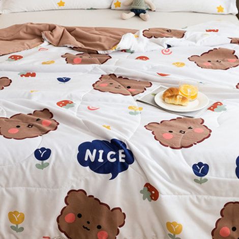 Cadeau Couette légère lavée en coton pour étudiant lit climatisé couverture fine coton pur été printemps automne lavable en machine Ours timide 200x230cm (1/5)