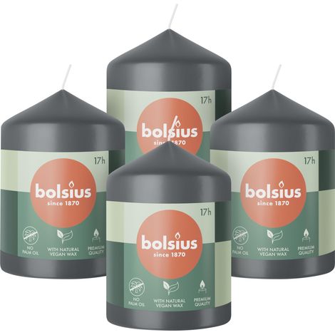 Bolsius Candele a pilastro - antracite - confezione da 4-8 x 6 cm - candele decorative per la casa - lunga durata di 17 ore - non profumate - con cera naturale vegana - senza olio di palma (1/5)