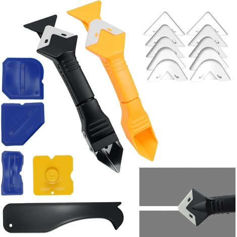 Set di 7 utensili per la rimozione del silicone, 1 raschietto in metallo e 1 raschietto in plastica con 5 utensili per lisciare, utensili per la rimozione di sigillanti e per la finitura di cucine, fi (1/5)
