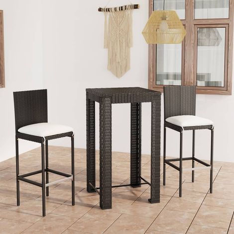 Ensemble Table de bar + 2 Chaises de bar de jardin - Table Haute avec 2 Tabourets et coussins Résine tressée Noir BV337774 - BonneVie (1/5)