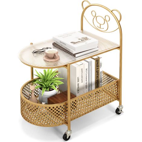 COSTWAY Mobile Glass Coffee Table 2-Tier Modern Cocktail Table-Golden (1/5)