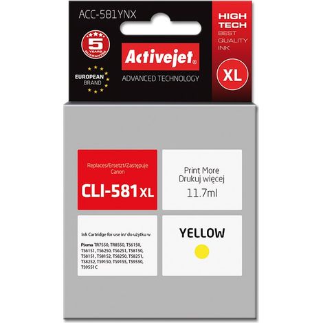 Encre Activejet ACC-581YNX (remplace Canon CLI-581XLY  Supreme  11,70 ml  jaune)