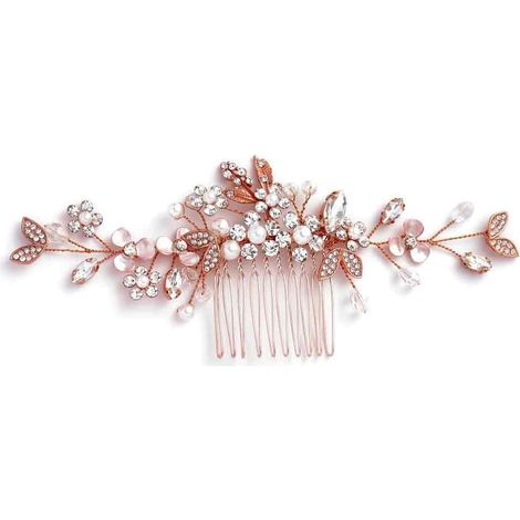 Peignes à cheveux de mariée avec fleurs en cristal et perles - Accessoire de cheveux pour femmes et filles (1/5)