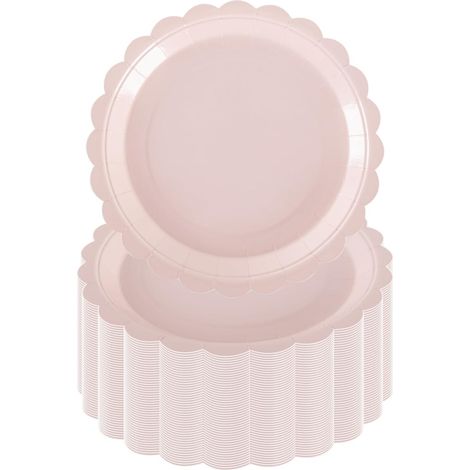Lot de 50 Assiettes en carton, Motif fleurs roses, 17,8 cm, Décoration fête, Anniversaire