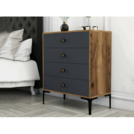 Dmora - Kommode Daceitun, Mehrzweckkommode, Schlafzimmerkommode, Schrank mit Schubladen, 76x40h91 cm, Walnuss und Anthrazit (1/5)
