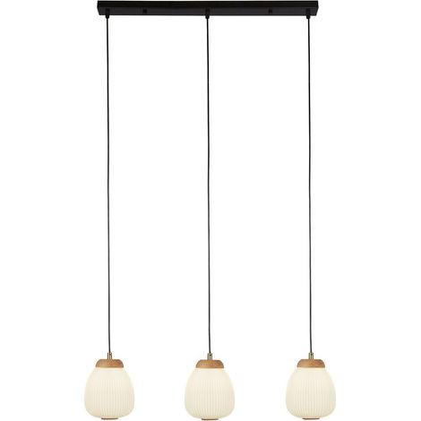 Searchlight Ella Suspension à 3 lampes en métal noir et verre strié opale (1/3)