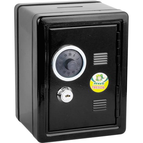 - Hucha con forma de caja fuerte, negra, con números y cerradura con llave, fabricada en metal resistente, espacio para guardar tesoros.