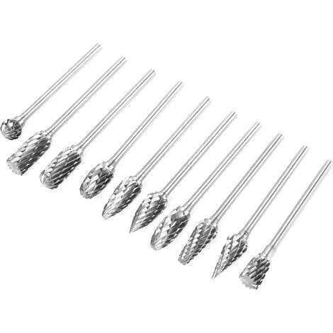 Set mit 10 Wolframkarbid-Stahl-Rotationsfräsern für die Metallbearbeitung und das Schnitzen (3 x 6 mm). (1/5)
