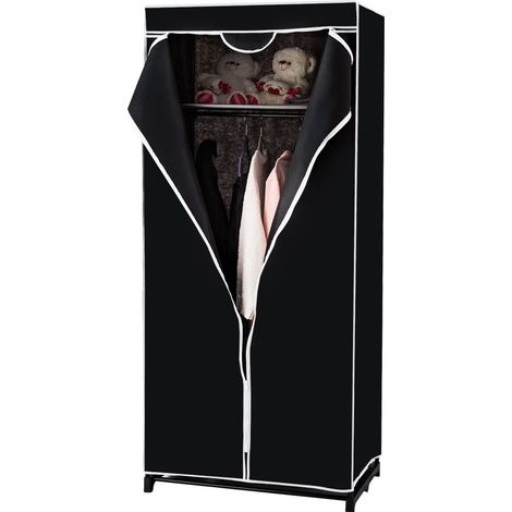 COSTWAY Kleiderschrank Stoffschrank mit Kleiderstange, 172x74x50cm schwarz (1/5)
