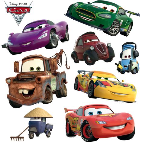 sticker mural Cars vert, jaune et rouge - Disney